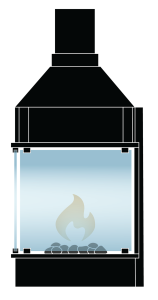 Illustration eldstad med glas